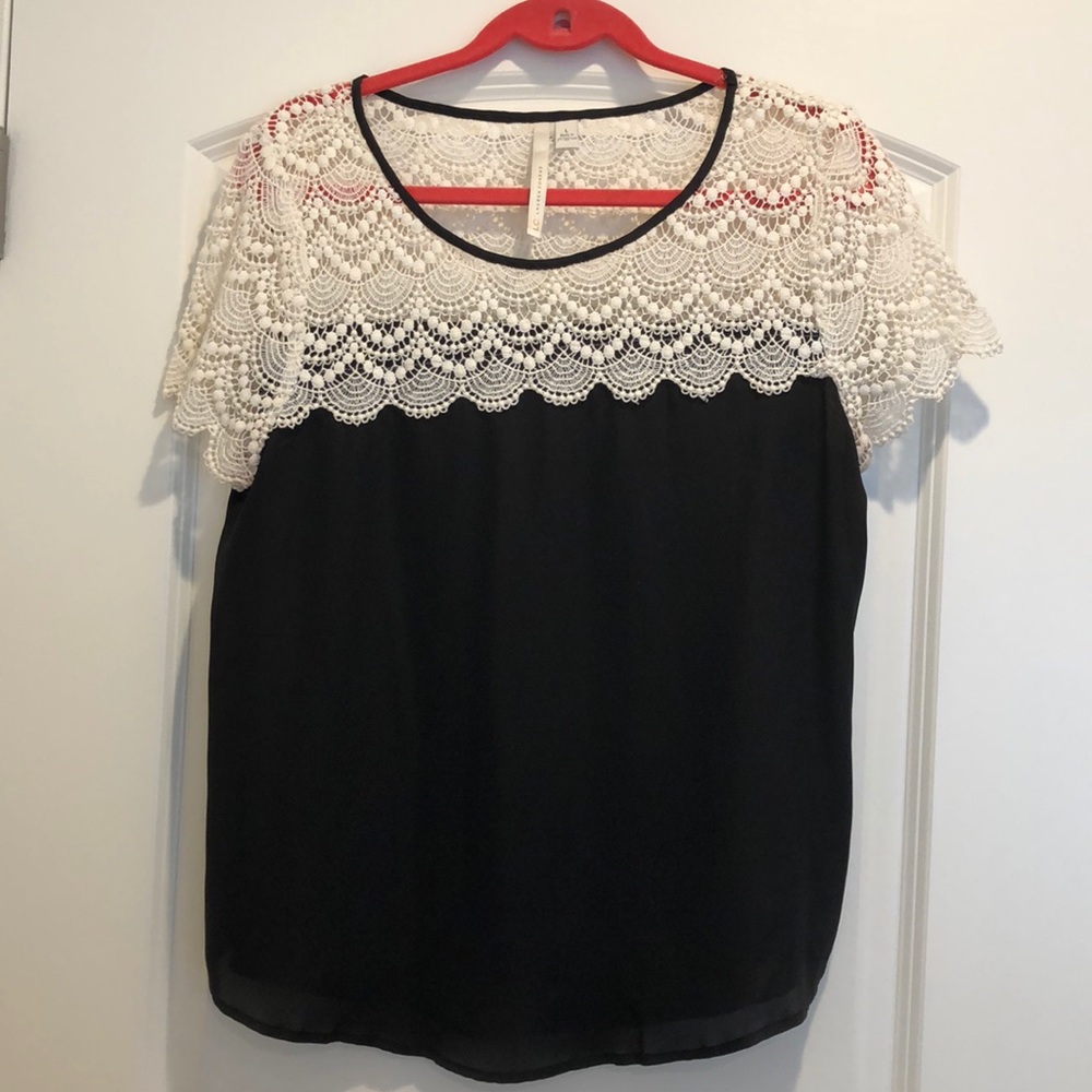 LC Lauren Conrad Black Top with Lace Neck